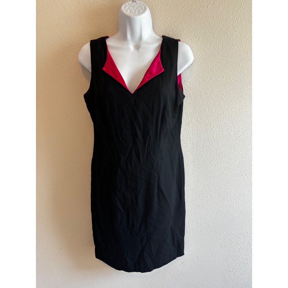 Dani Max Lois Snyder Sheath Dress 10P Black Hot Pink V-Neck Sleeveless 90s Style